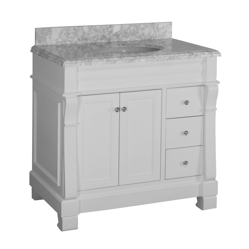Ensemble de meuble-lavabo simple pour la salle de bain Flo, Blanc, Marbre