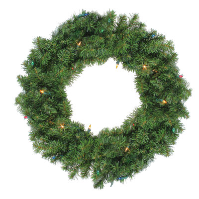Pre-Lit Canadian Pine Artificial Christmas Wreath - Multicolor Lights