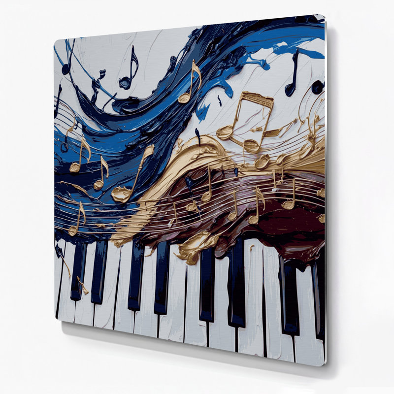 «Music Piano Gray», art mural en métal, H 12 po x l 12 po