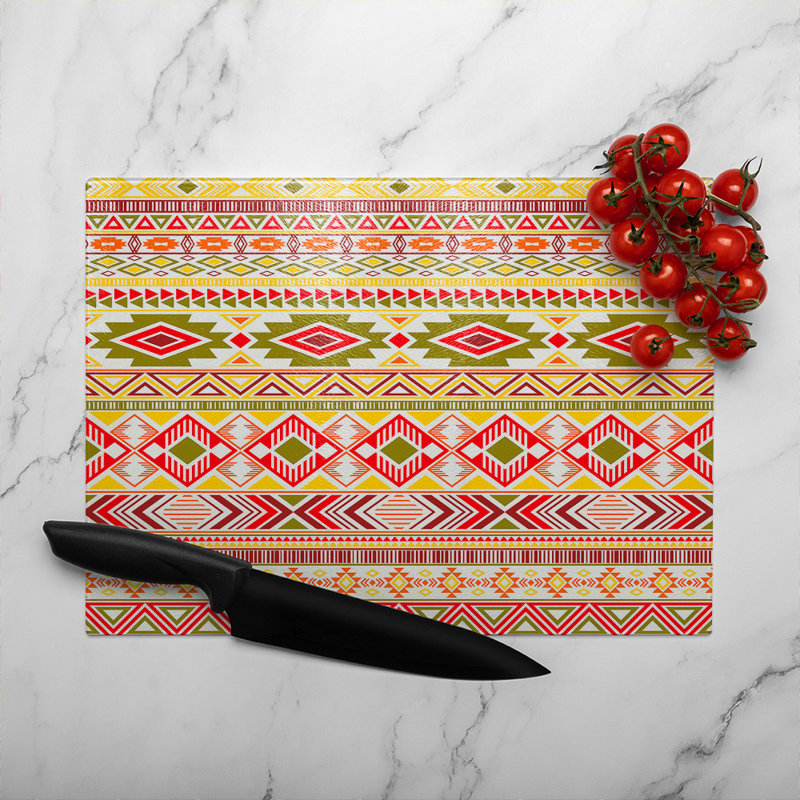 Aztec American Indian Pattern Glass Chopping Board, 28cm L x 20cm W