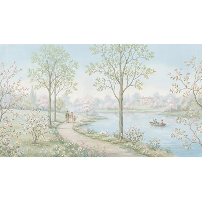 Murale pastorale, paysage, fleurs printanières, aquarelle