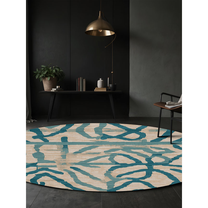Tapis beige lavable à la machine, Rond 4 pi