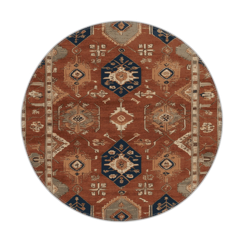Persian Brown Indoor and Outdoor Area Rug, Round 5'