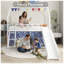 Lit mezzanine simple en métal avec glissade, rideau d'espace et bannière Pennant Jack