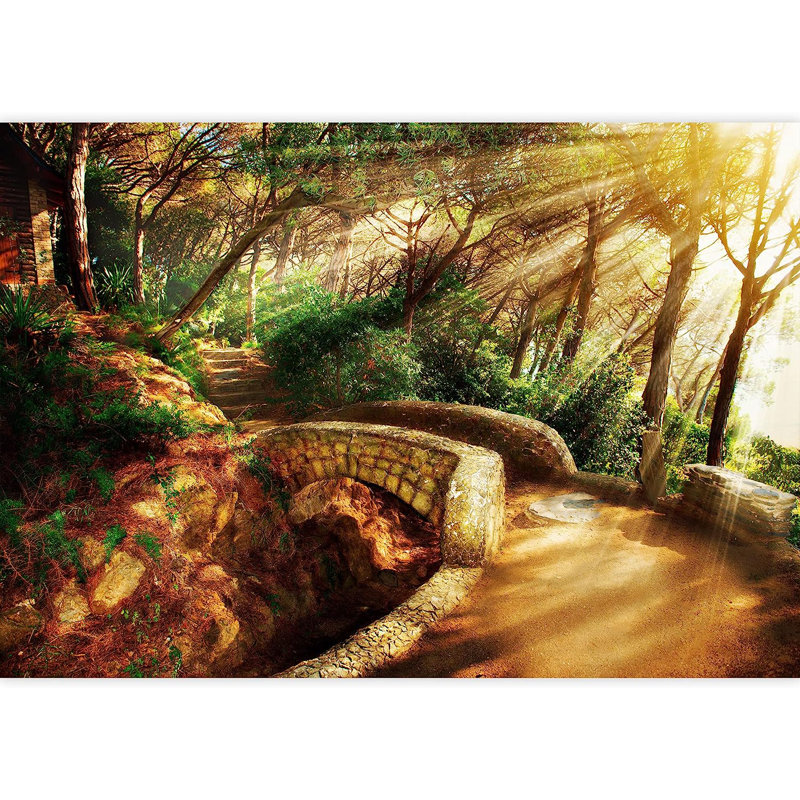 Murale Mystical Park Trees and Antique Stone Bridge Pathway, L 66 po x l 96 po
