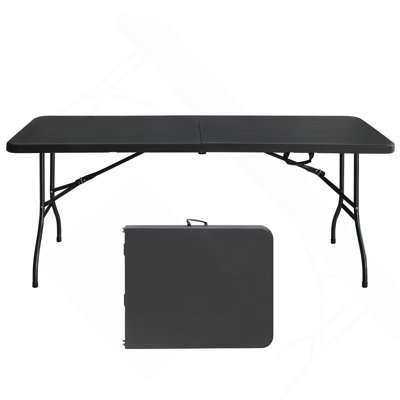 6Ft Folding Table, Portable Plastic Table For Camping, Picnics, Parties, High Load Bearing Foldable Table Black