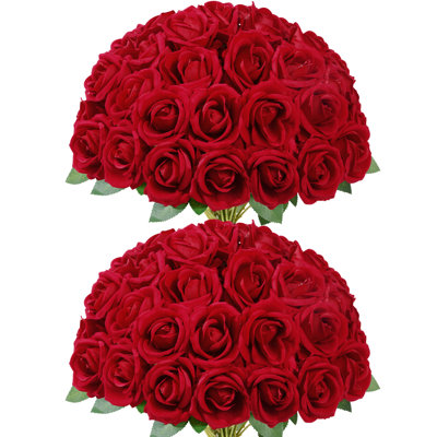50 pièces de roses artificielles rouges en vrac, fausses roses en soie à longue tige pour des bouquets de mariage, des arrangements de centres de table, des décorations de la Saint-Valentin