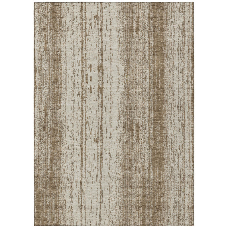 Tapis intérieur lavable rayé brun et ivoire 3 pi x 5 pi, Rectangle 3' X 5'