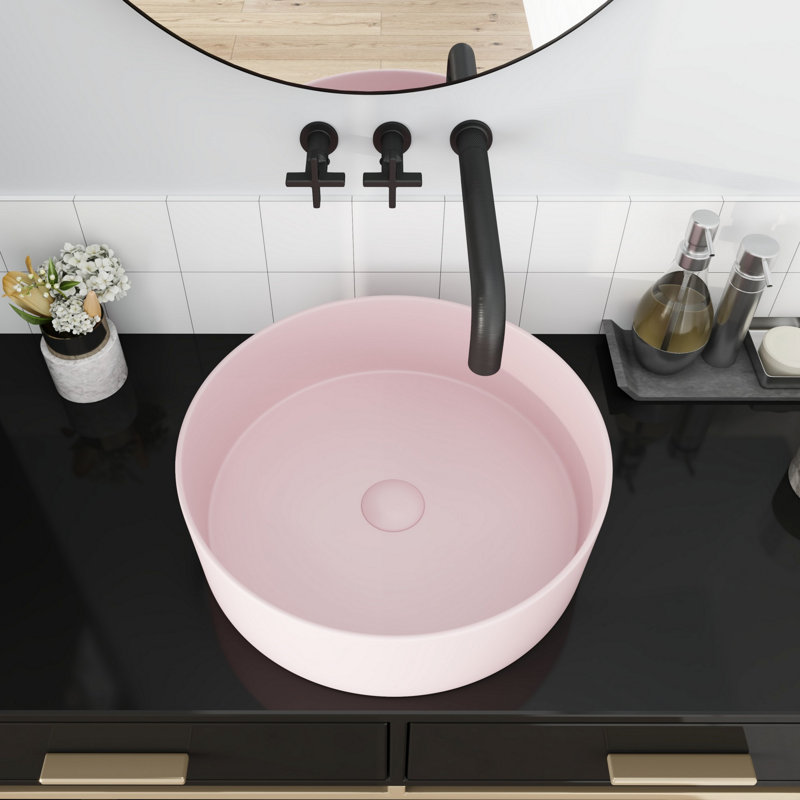 Lavabo de salle de bain vasque circulaire en céramique, Rose
