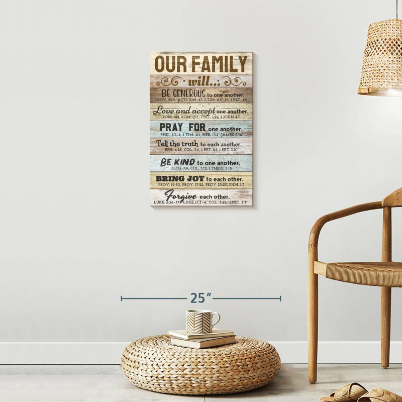 Our Family Bible Verses sur impression sur toile, H 24 po x l 16 po x P 1,25 po