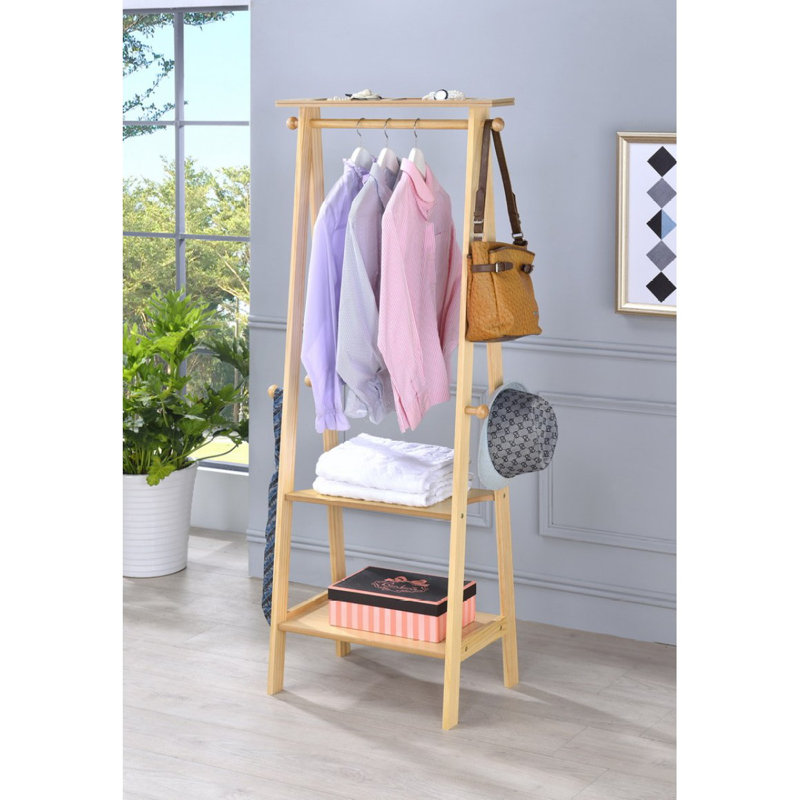 59" Tall Standing Garment / Coat Rack, Natural Finish, Natural