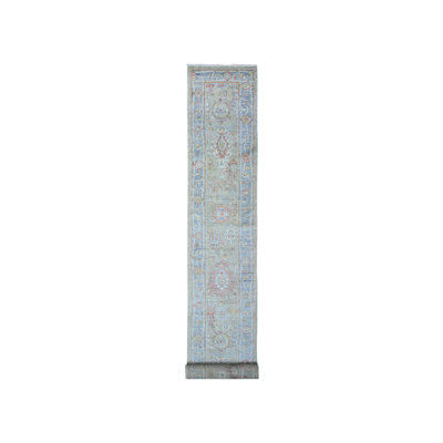 Tapis de couloir gris en laine noué à la main 2 pi 6 po x 19 pi 8 po Angora