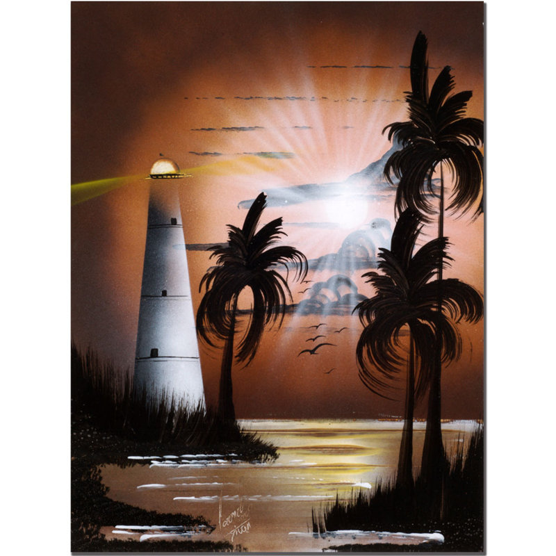 Lighthouse at Sunrise Abstract Landscape Canvas Art, 27" x 20"