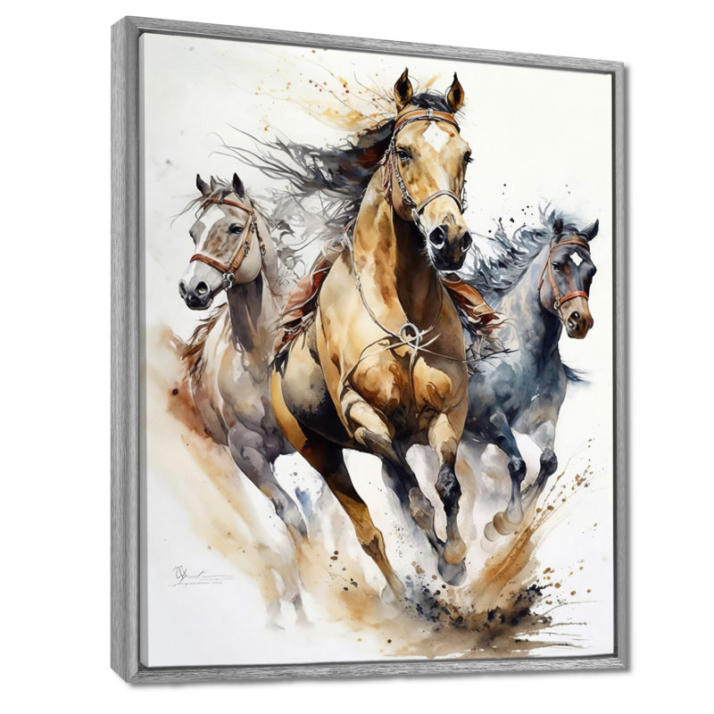 Troupeau de chevaux II, H 32 po x l 24 po, Encadrement argenté