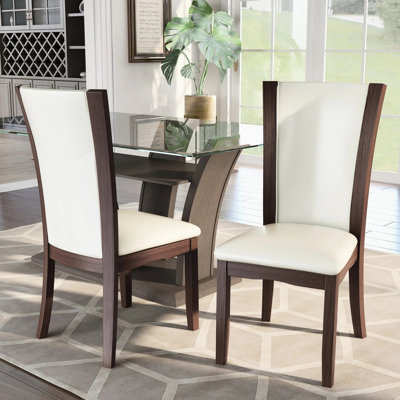 Chaises de salle à manger contemporaines 2 pièces, ton bois de cerisier foncé, coussin blanc, chaises d'appoint de salle de bain