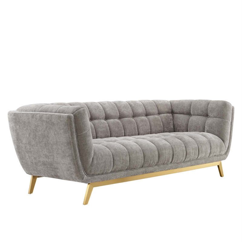 Canapé à accoudoirs évasés en velours 86 po Bestow, Velours gris clair