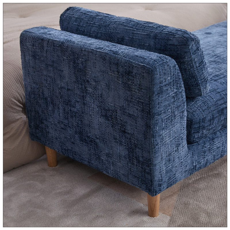 Chenille Upholstered Chaise Lounge with Armrests and Bolster Pillows, Perfect for Living Room and Bedroom Comfort, Blue