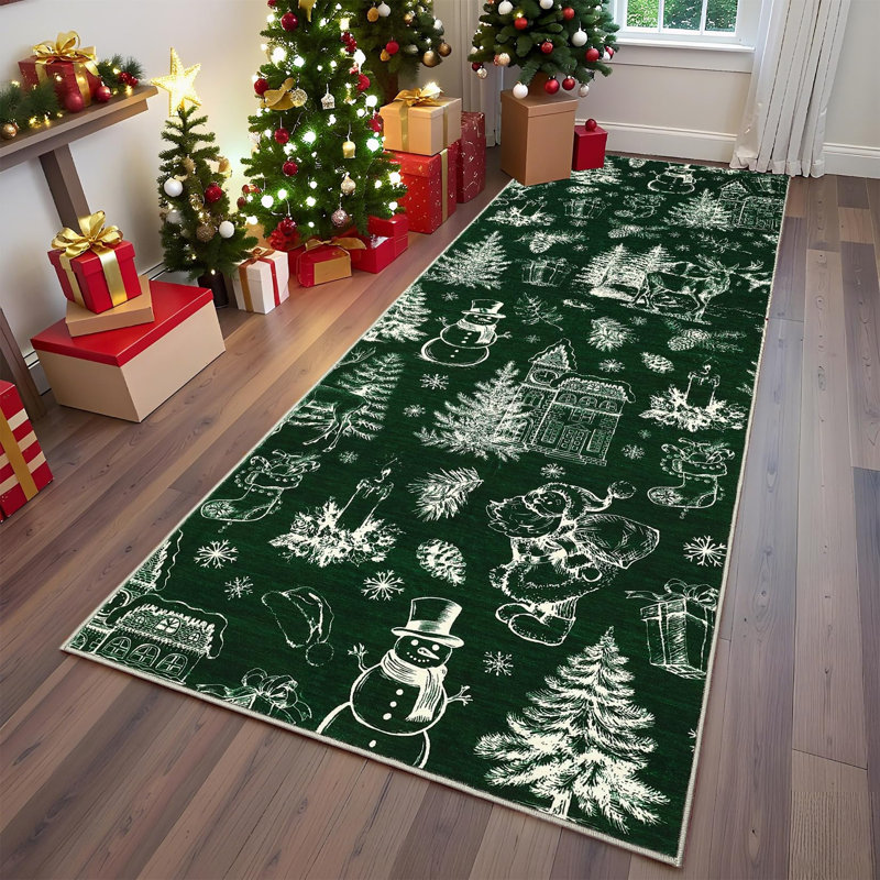 2x6ft Washable Christmas Stain-Resistant Foldable Low Pile Floor Mats Xmas Printed Carpets Soft Non Shedding Rugs
