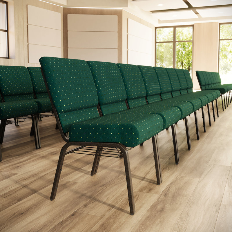 Chaise d'église l 21,25 po Mikolaj, Veine d'or, Motif à pois vert forêt