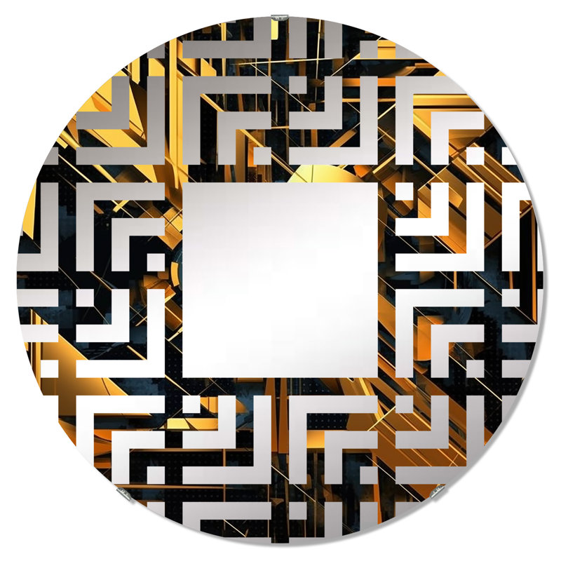Miroir décoratif tranchant or et noir à motif géométrique pointu | Rond, 23,6 po x 23,6 po
