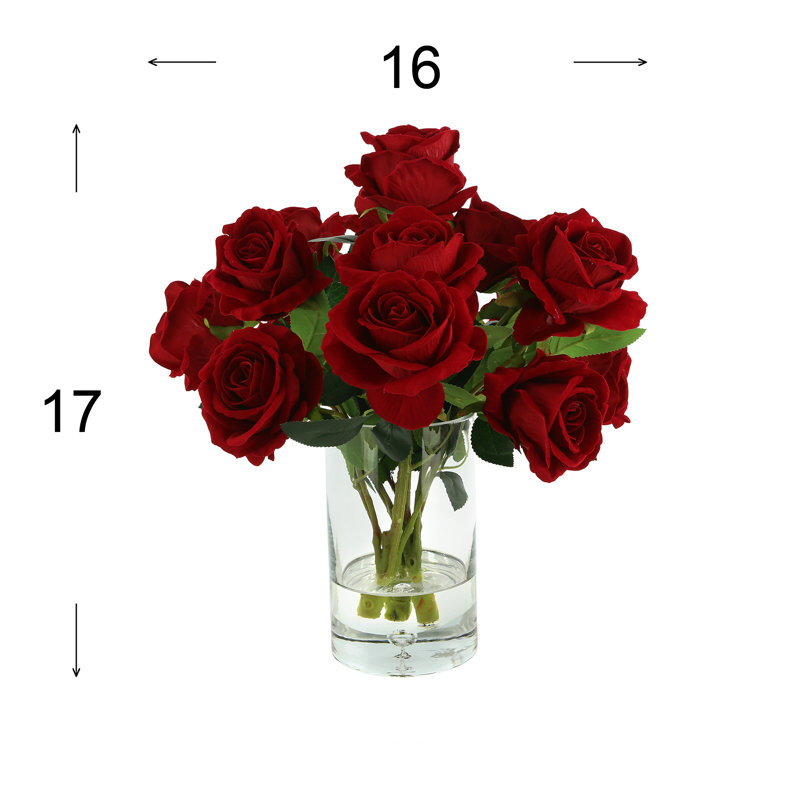 Roses Floral Arrangement in Vase, Red