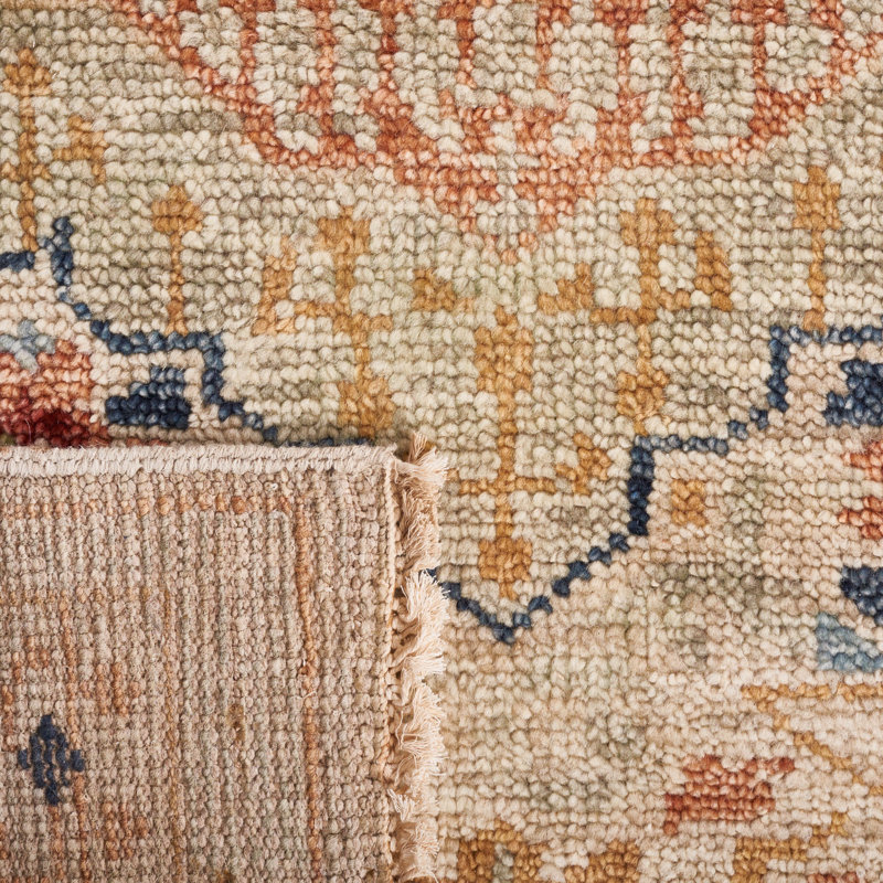 Oriental Hand-Knotted Wool Ivory / Rust Area Rug, Rectangle 6' x 9'