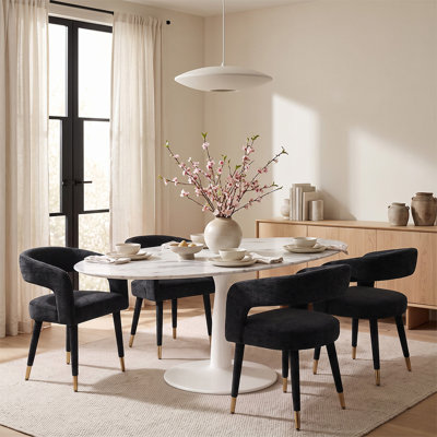 Ensemble de table de salle à manger moderne ovale en faux marbre 59 po avec 4 fauteuils rembourrés