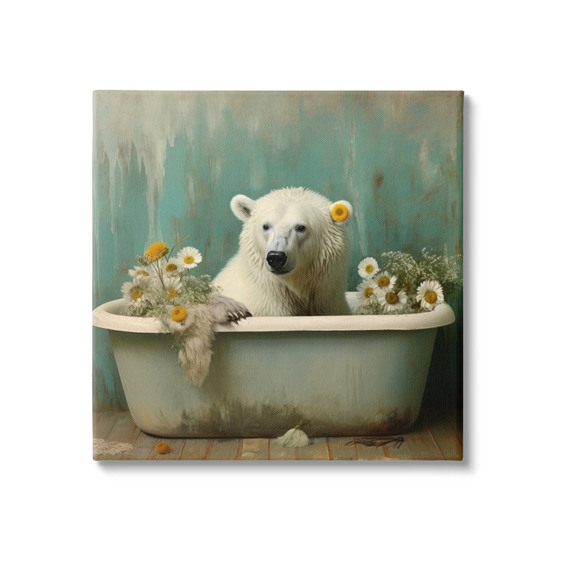 «Polar Bear Vintage Tub on Canvas» par Lazar Studio, reproduction, H 30 po x l 30 po x P 1,5 po