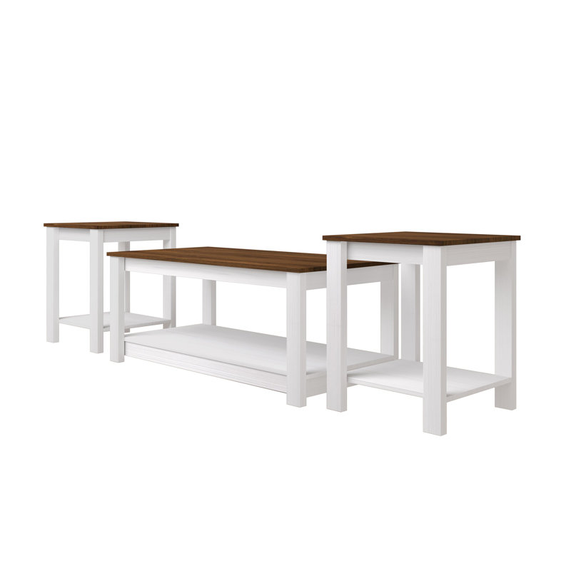3-Piece Coffee and End Table Set with Angled Legs in Light Grey, Light Gray