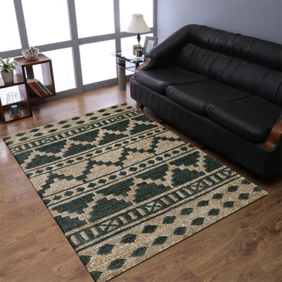 Abdirahmaan Hand Knotted Sumak Jute Eco-Friendly Solid Area Rugs - Rectangle. Beige Green Color, Contemporary Modern Design, High Pile, Natural Fiber, Outdoor Indoor Handmade Area Rugs for Living Room, Bed Room