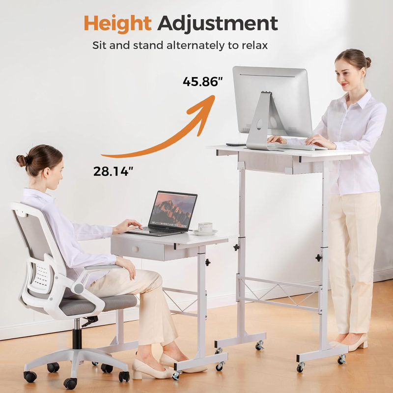 32" standing desk Adjustable Height Small Computer Desk Mobile Portable Rolling Laptop Table With Wheels Computer Workstation Sit Stand Desks Portable Desks Standing Table