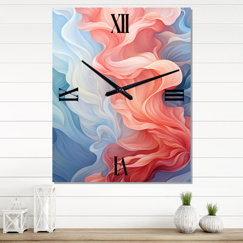 Horloge murale encre vague ondulée bleue et rouge - Encre liquide abstraite surdimensionnée, H 28 po x l 12 po x P 1 po