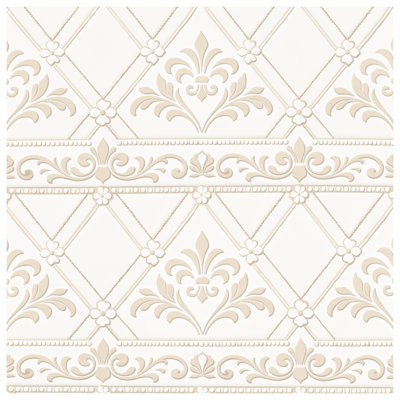 Tapisserie murale beige à motif floral damassé
