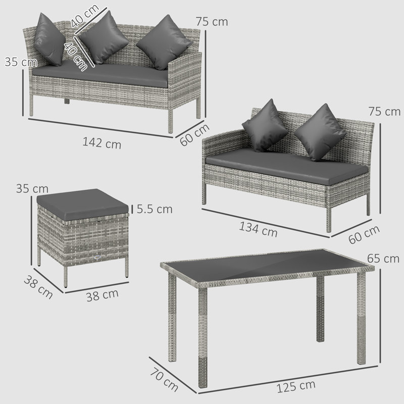 Wicker 6 - Person Garden Lounge Set with Cushions