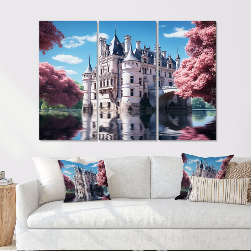 Château français, ensemble d'art sur toile, Toile tendue, H 32 po x l 48 po x P 1 po