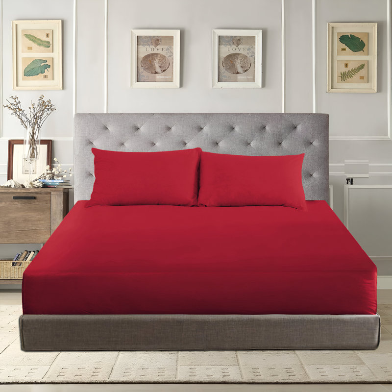 Angelka Microfiber Brushed Deep Fitted Bed Sheet, Red, Double (4'6)