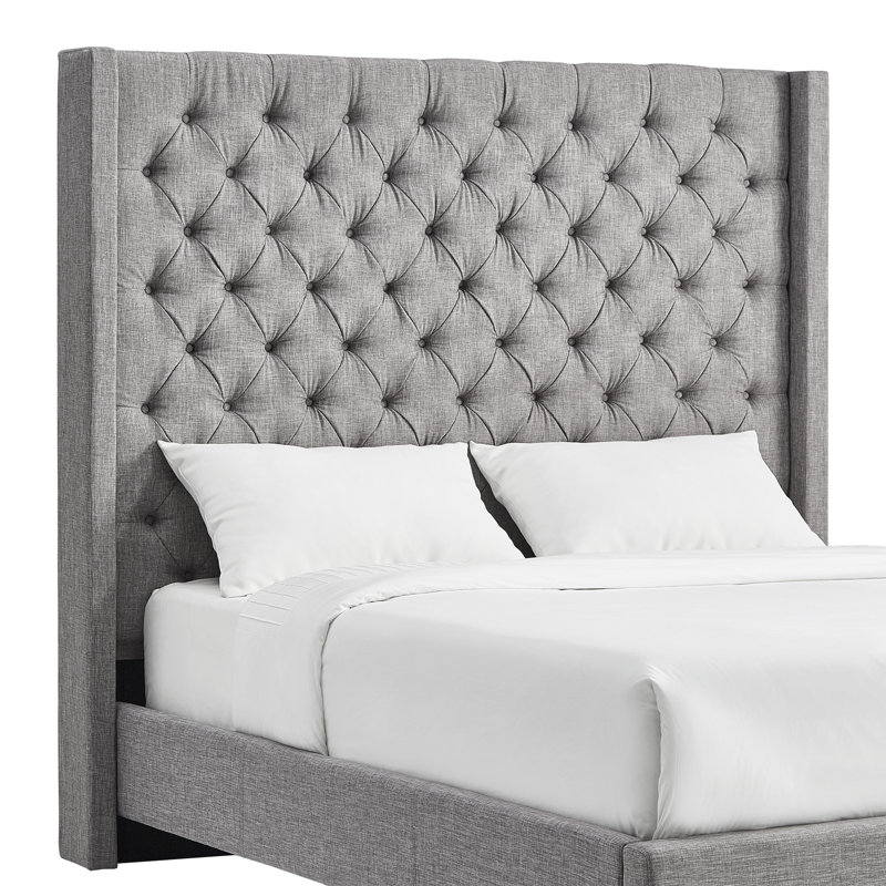 Tête de lit tapissier Kaster, Lin gris étain, Grand
