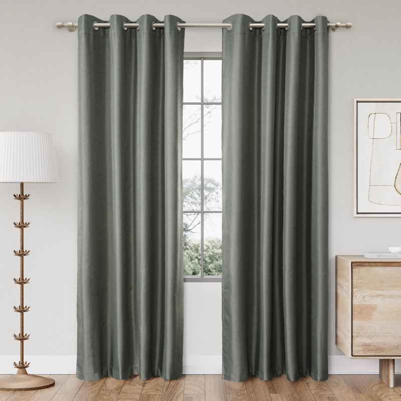 Landolfo Textured Grid 100% Blackout Grommet Curtain Pair (2 panels), 52" W x 96" L, Olive