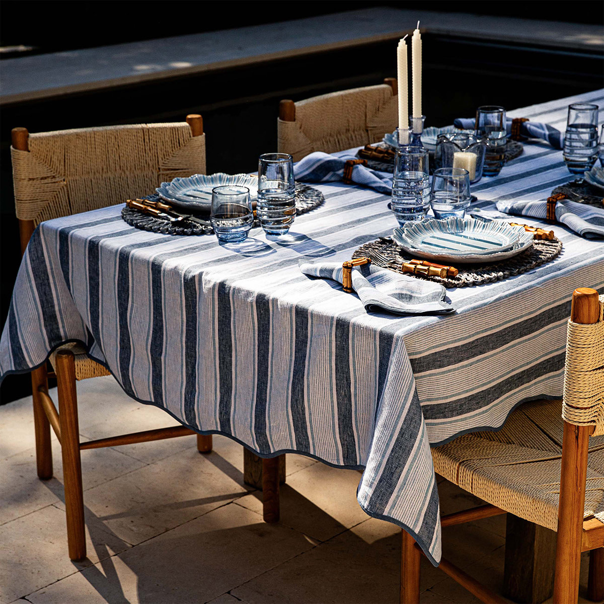 Cabana Stripe 120" Tablecloth, Ocean