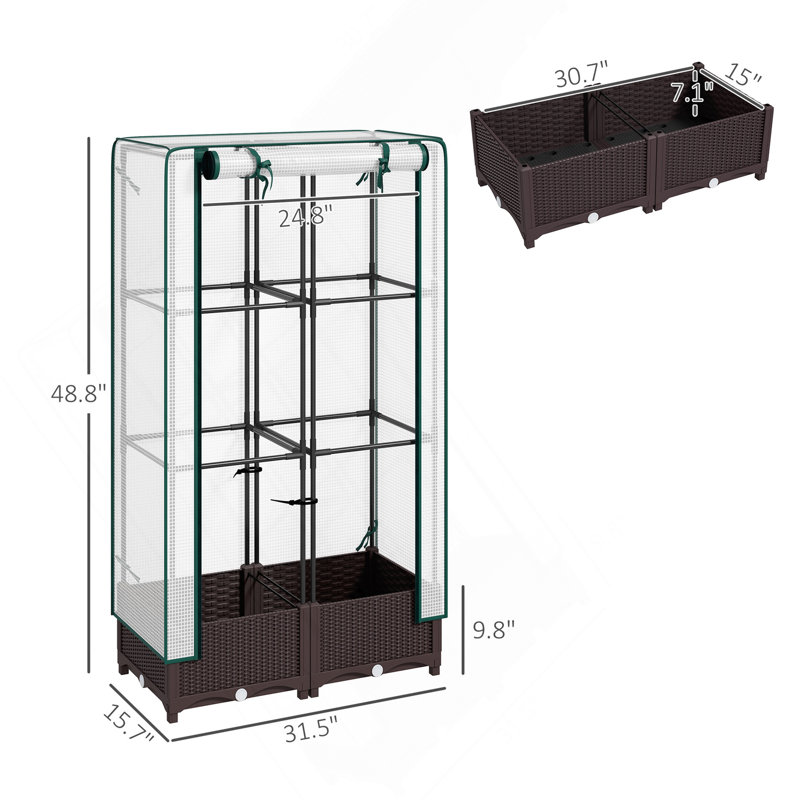Outdoor Plant Box,Garden Bed With Trellis,With Cover,Drainage Holes And Zipper Door, 48.8" H x 31.5" W x 15.7" D