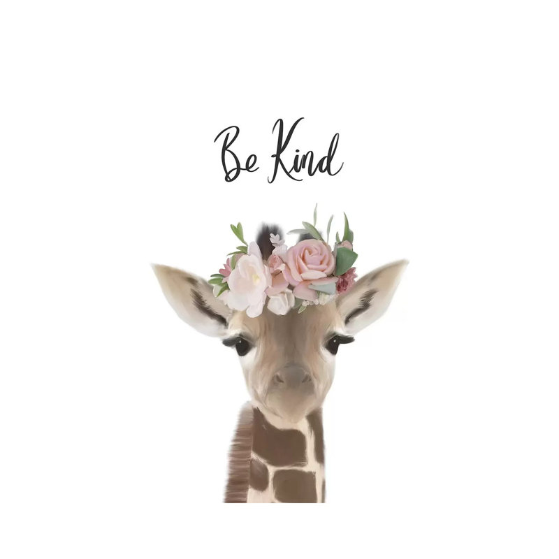Floral Giraffe Be Kind by Leah Straatsma - Wrapped Canvas Print, 30.48 cm H x 45.72 cm W