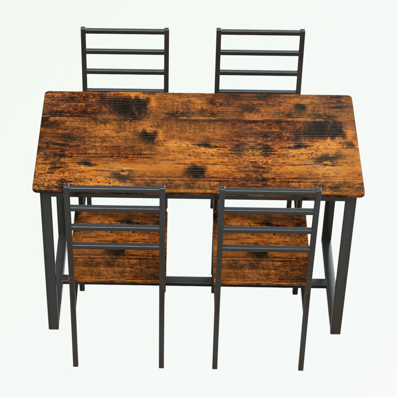Ensemble de table de salle à manger 5 pièces avec table rectangulaire et 4 chaises à dossier en échelle