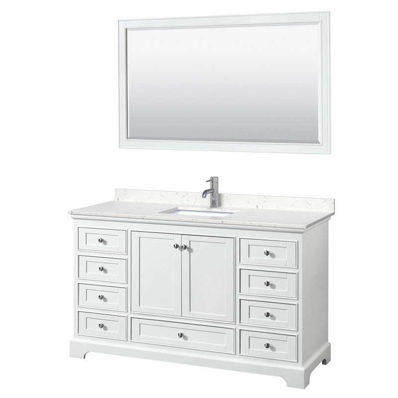 Deborah 60'' White Marble Top Single Bathroom Vanity with Mirror