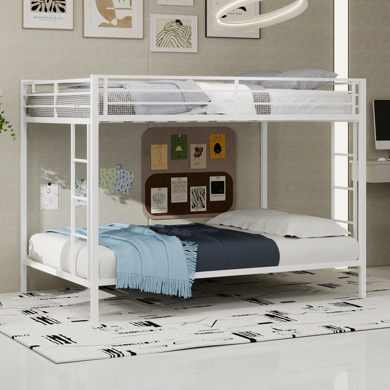 Lit superposé carré en fer carré avec deux lits doubles, structure, résiste à l'usure, économise de l'espace au sol, blanc et blanc de 137 cm x 190 cm, lit multifonctionnel, espace de couchage, structure robuste, chambres partagées