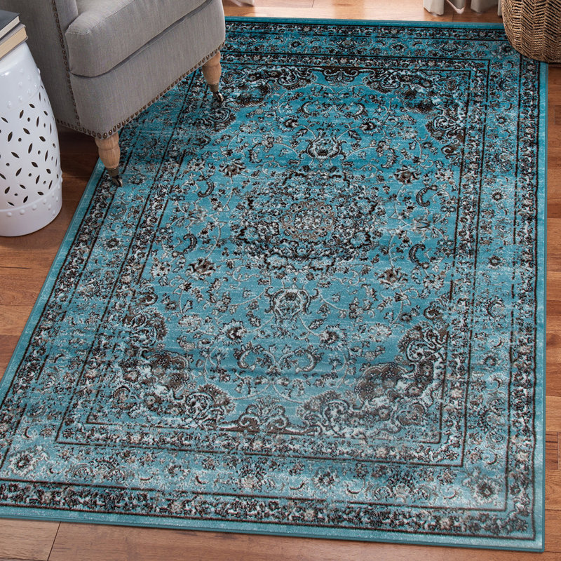 Tapis intérieur / extérieur bleu / brun / noir Murphysboro, Rectangle 8 pi x 10 pi