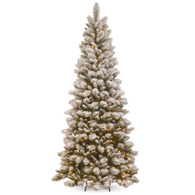 The Holiday Aisle® 7.5ft. Snowy Westwood Slim Pine Tree with Clear Lights