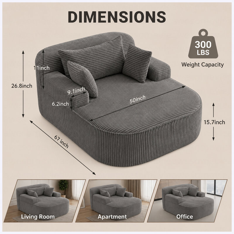 Chaise longue en velours côtelé sans assemblage, Velours côtelé gris