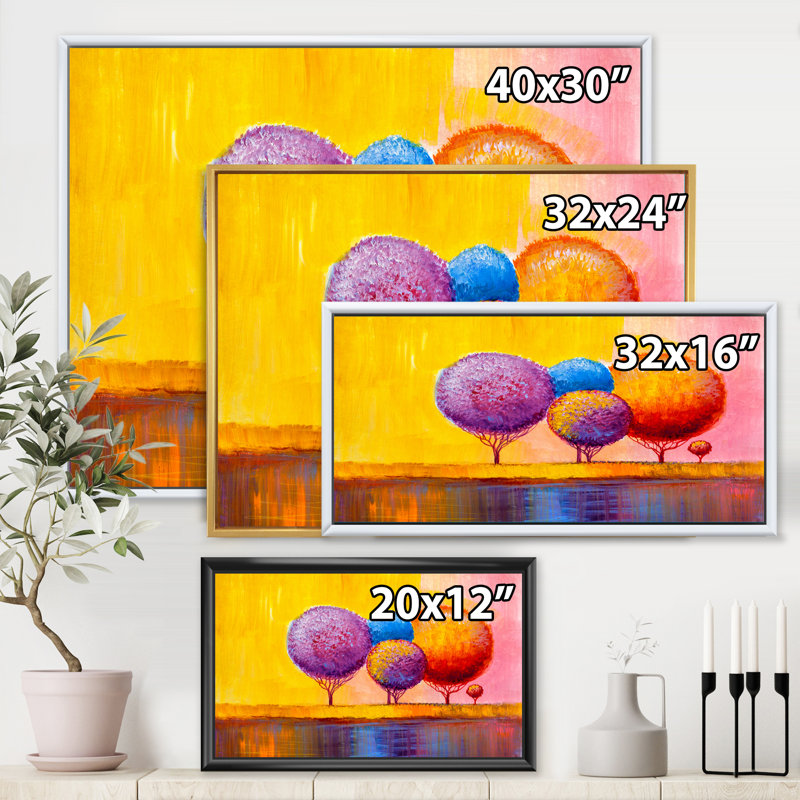 «Autumn Fantasy Trees I», peinture sur toile, H 16 po x l 32 po x p 1 po, Cadre flottant noir