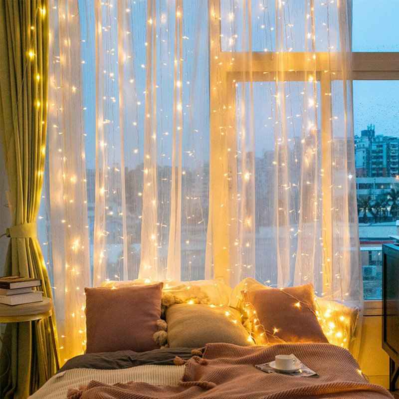 Vanbuskirk 9.8ft x 9.8ft LED String Light, Plug-in Curtain Fairy Light, Warm White