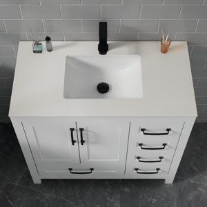 (CRACKED) 30" Rectangular Ceramic Undermount Bathroom Sink with Single Hole Faucet, Overflow